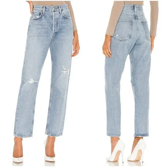 AGOLDE 90's Mid-Rise Loose Fit Jean in Captured Size 24 Button Fly Distressed - Picture 1 of 8